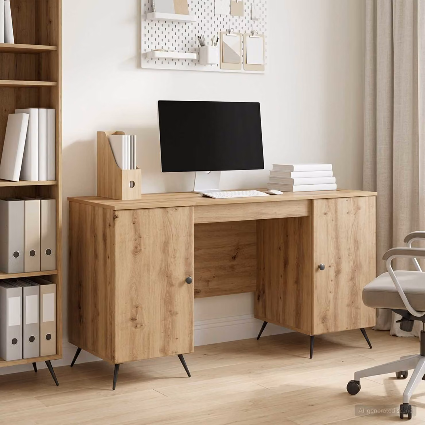 Scrivania moderna vidaXL in legno rovere marrone L: 142,5 cm, P: 50 cm, H: 75 cm