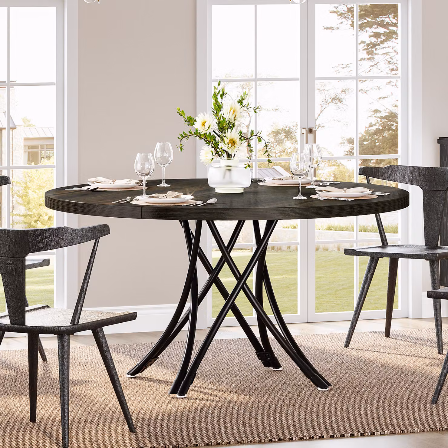 Tribesigns tavolo da pranzo rotondo per 4 persone, tavolo da cucina rotondo da 119 cm, tavolo da pranzo moderno in legno con robuste gambe incrociate in metallo per cucina, soggiorno