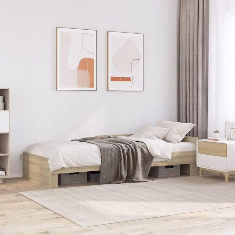 vidaXL Giroletto senza Materasso in Truciolato Rovere Sonoma L/P: 100 x 200 cm