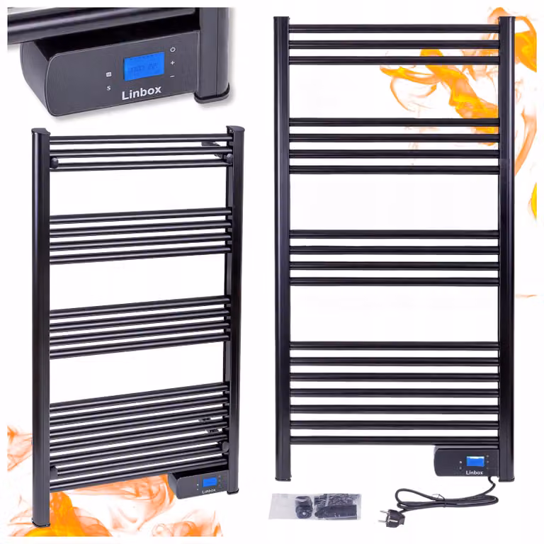 Riscaldatore elettrico da bagno, 500W, nero, con termostato LCD e protezione IP44