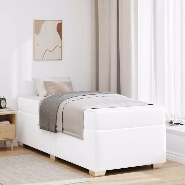Struttura letto moderna vidaXL in legno e metallo con doghe composite, colore bianco, L/P/H: 190 x 90 x 66 cm