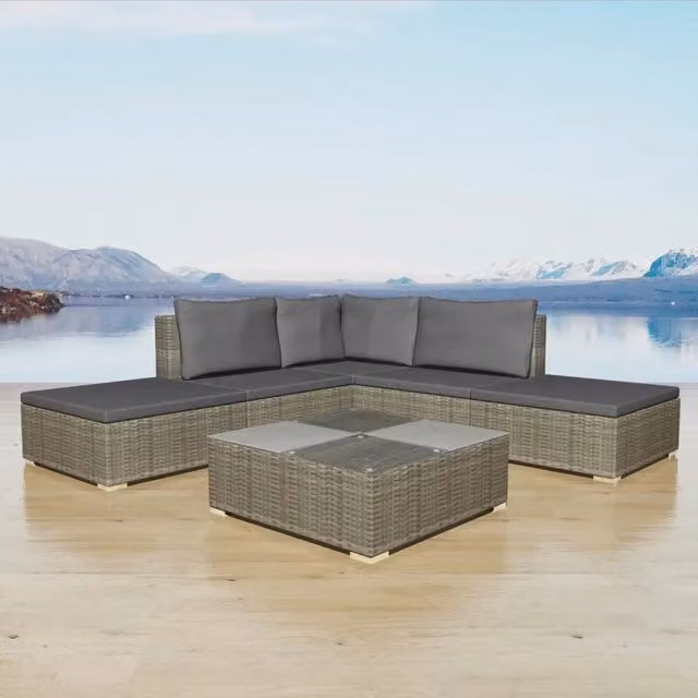 Set Divani da Giardino 6 pz con Cuscini in Polyrattan Grigio 42836
