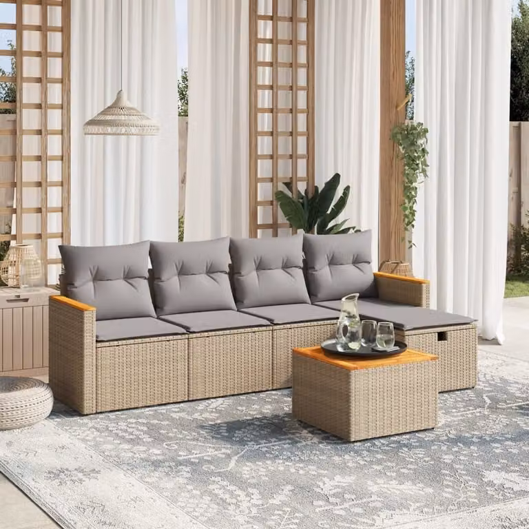 Maison Exclusive - Set Divano da Giardino 6 pz con Cuscini Beige Misto Polyrattan