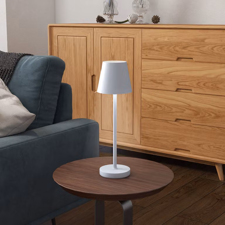 Lampada da tavolo portatile HOMCOM in metallo e plastica, ricaricabile con batteria da 3600mAh, Grigio, Ø 11,2 x 36,5 cm