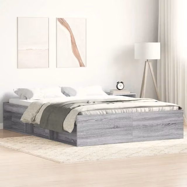 Letto con contenitore e scomparti laterali vidaXL Sonoma Grigio L: 160 cm, P: 200 cm, H: 35 cm