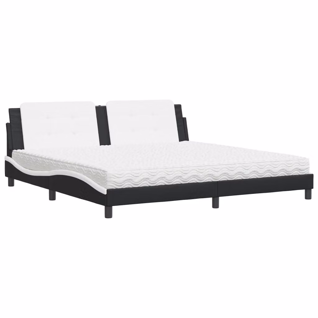 Letto con Materasso Zadar Nero e Bianco 200x200cm in Pelle finta