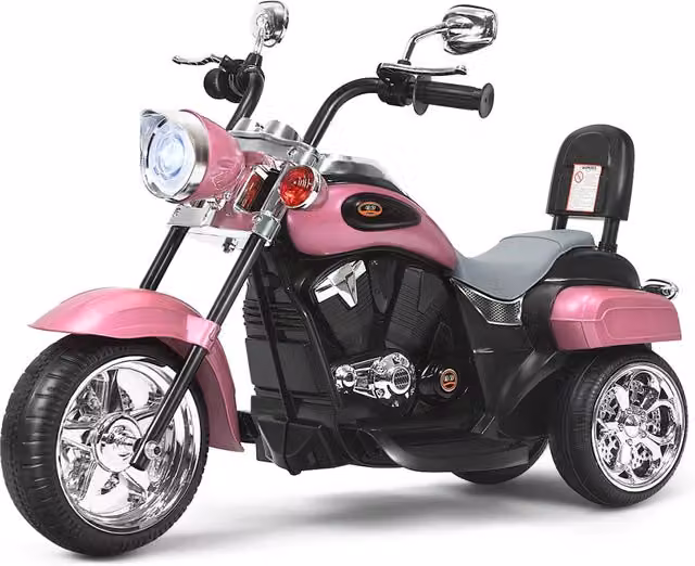 Moto elettrica chopper per bambini con luci e suoni, rosa pallido, L 91 x P 48 x H 64 cm