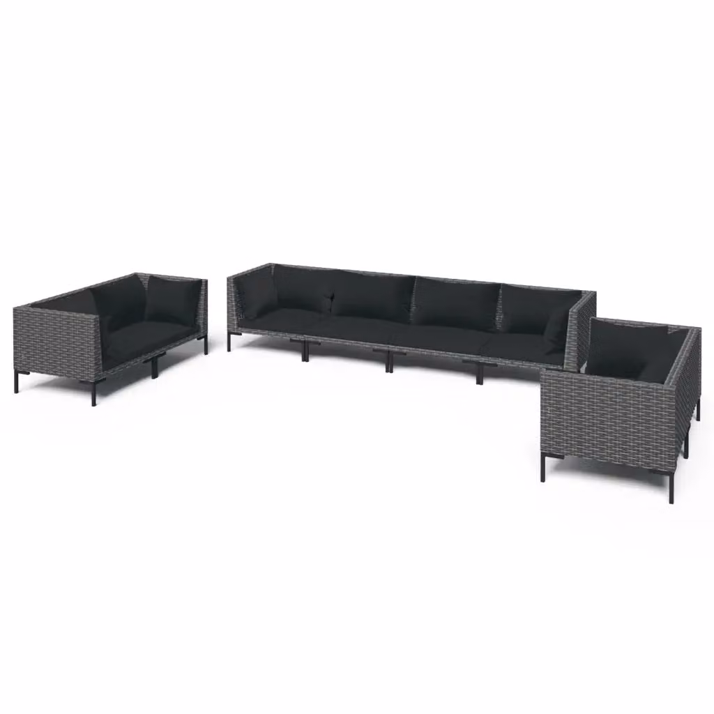 Set da giardino vidaXL composto da 8 pezzi in rattan con cuscini in tessuto grigio e nero – 2