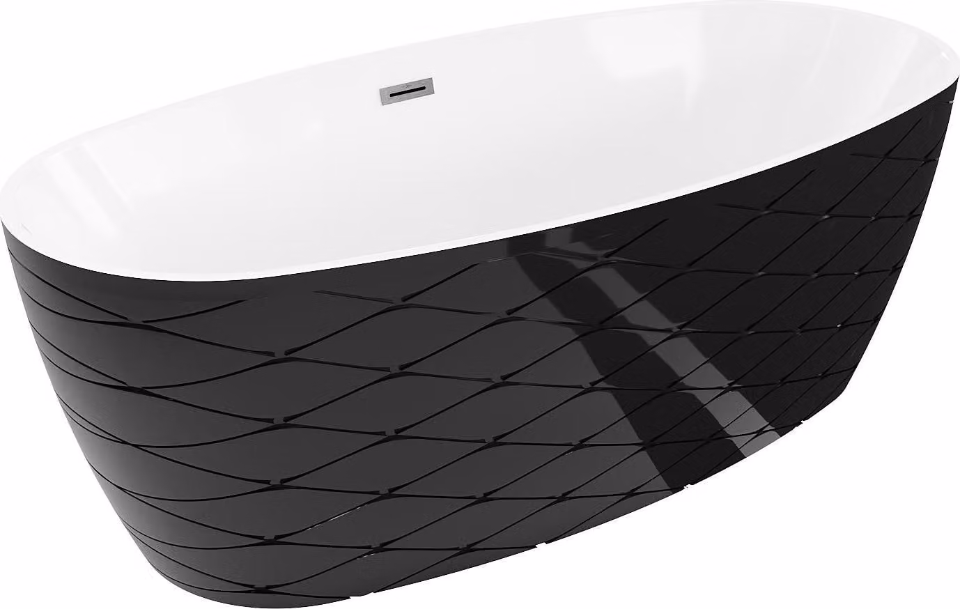 Mexen Olea vasca da bagno freestanding modello 170 x 80 cm, bianco/nero, troppopieno gun gray spazzolato - 52821708075-66