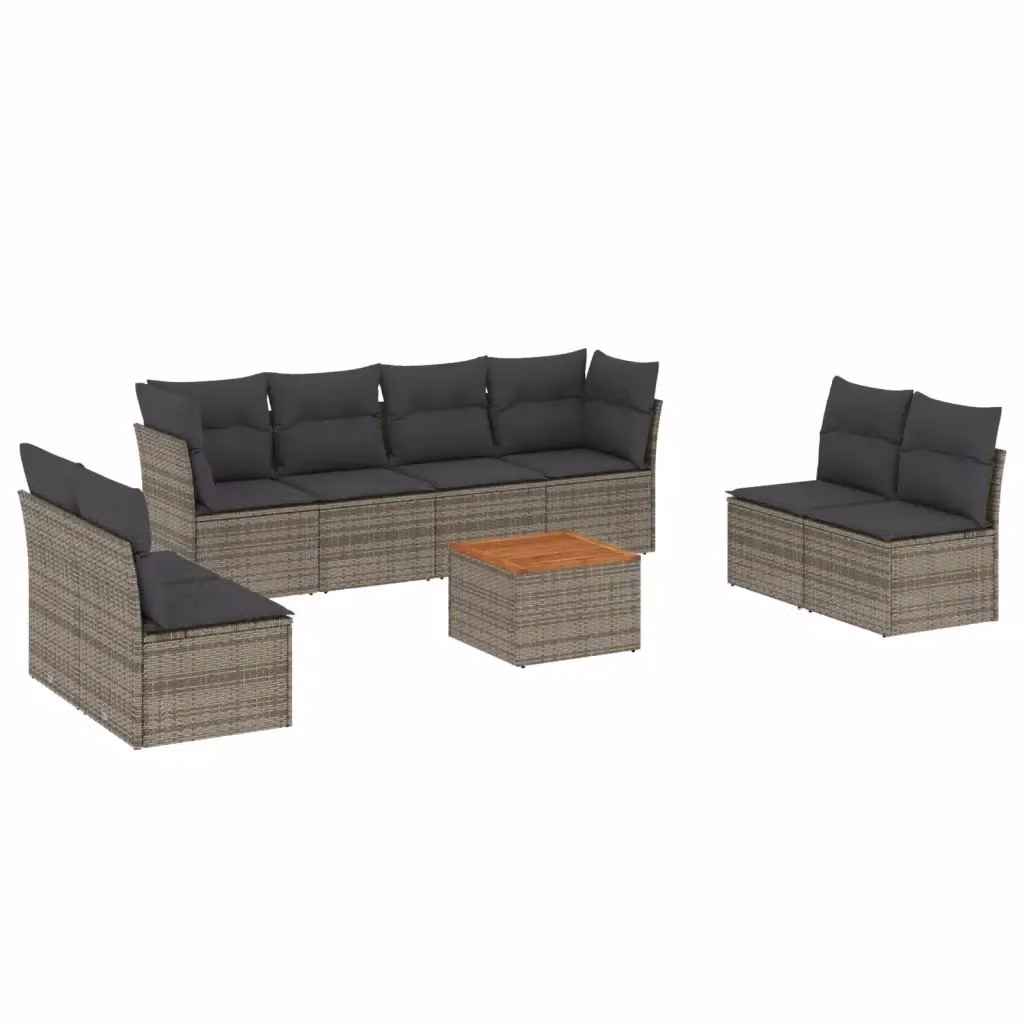 vidaXL Set Divano da Giardino 9 pz in Polyrattan con Cuscini e Tavolino da Caffè, Design Moderno a L, Grigio e Marrone – 2