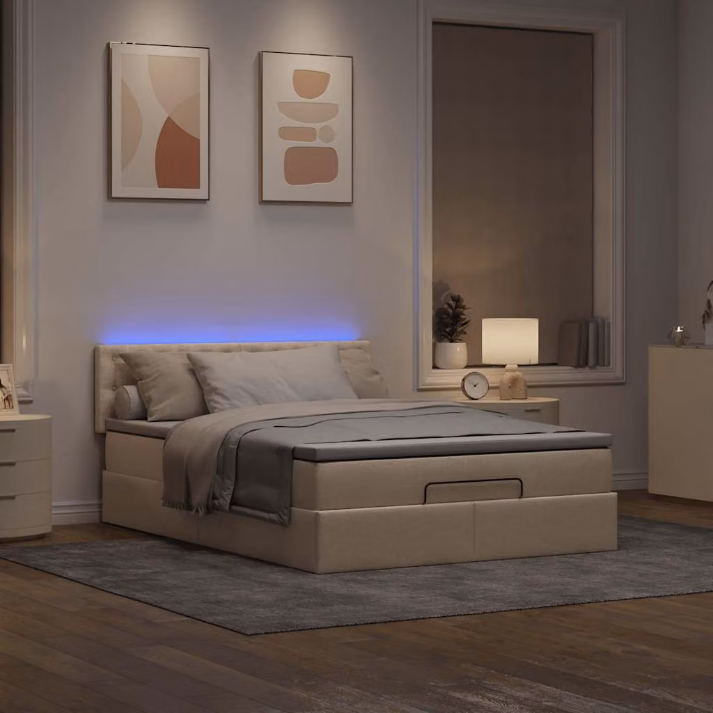 Maison Exclusive - Letto ottomano con materasso e LED Cream 140x200 cm Tessuto
