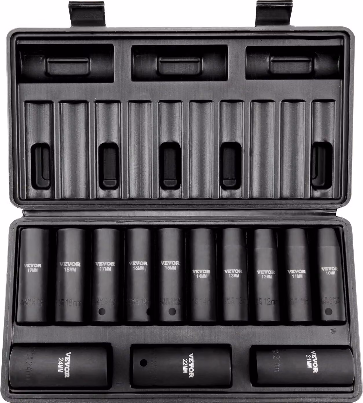 Set di chiavi a bussola professionali in acciaio legato CR-V Set di chiavi a bussola da 13 pezzi profondità 10-24 mm avvitatore a impulsi, HRC 42-48 chiave a bussola incl. valigetta portautensili, estrattore metrico per viti