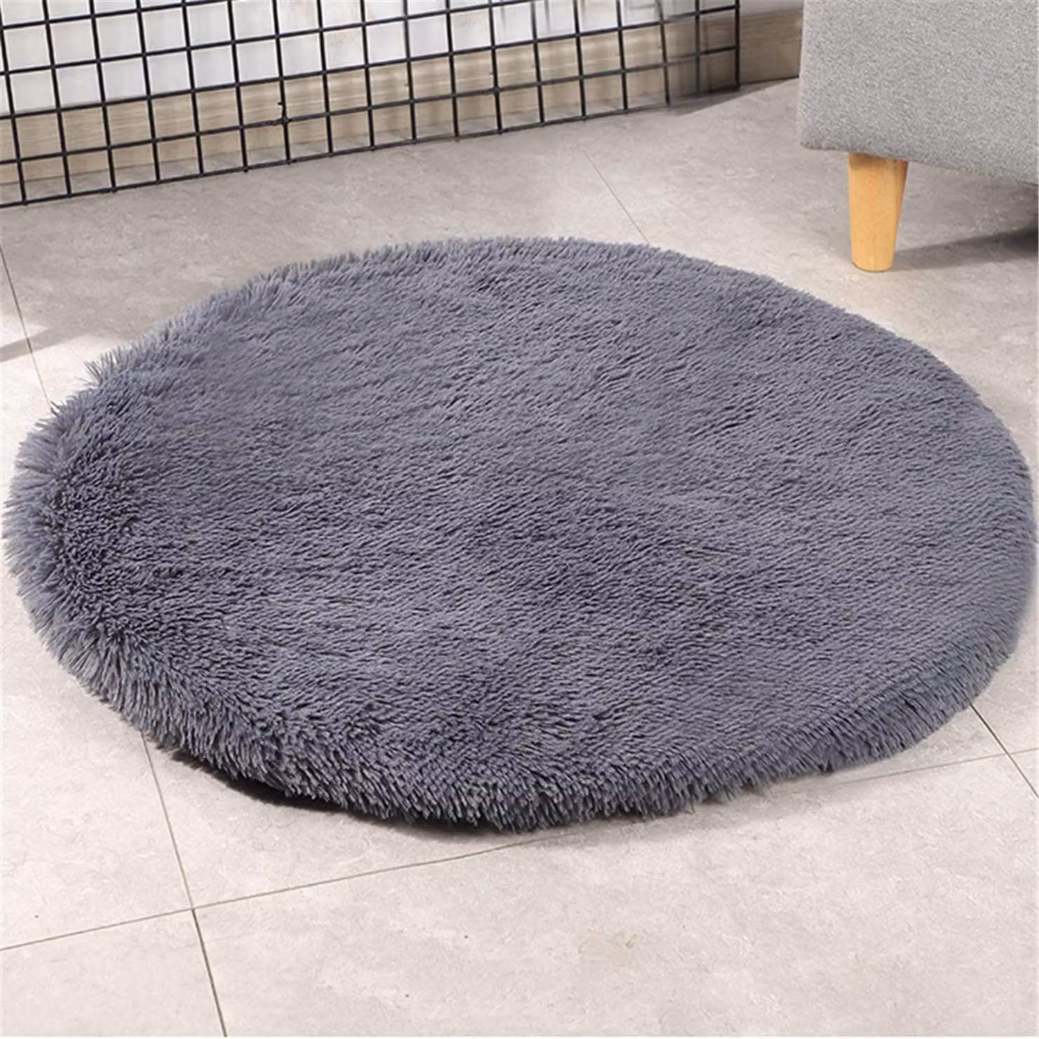 Tappetino per cani, cuccia per animali domestici, in morbido peluche, colore grigio scuro, diametro 40 cm
