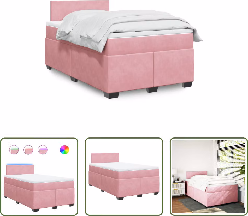 The Living Store Letto a molle con materasso Rosa 120x200 cm Velluto