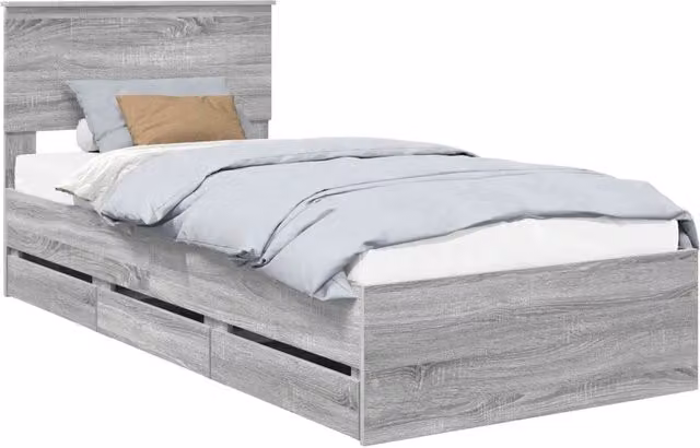 Letto singolo | Letto per adulti | Struttura del letto con cassetto Grigio Sonoma 90 x 190 cm