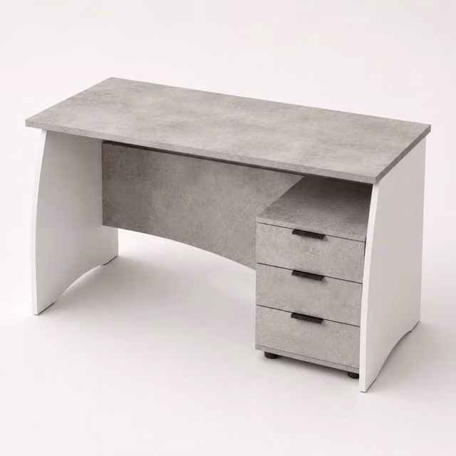 Scrivania Moderna con 3 Cassetti per Studio e Ufficio, Colore Bianco e Grigio Cemento, L/P/H: 136 x 74 x 67 cm – 1
