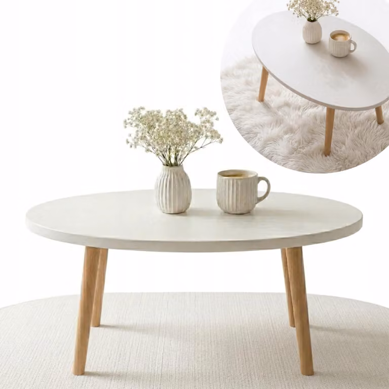 Tavolino ovale, bianco, 70 x 50 cm, in legno di stile scandinavo, ideale per il soggiorno