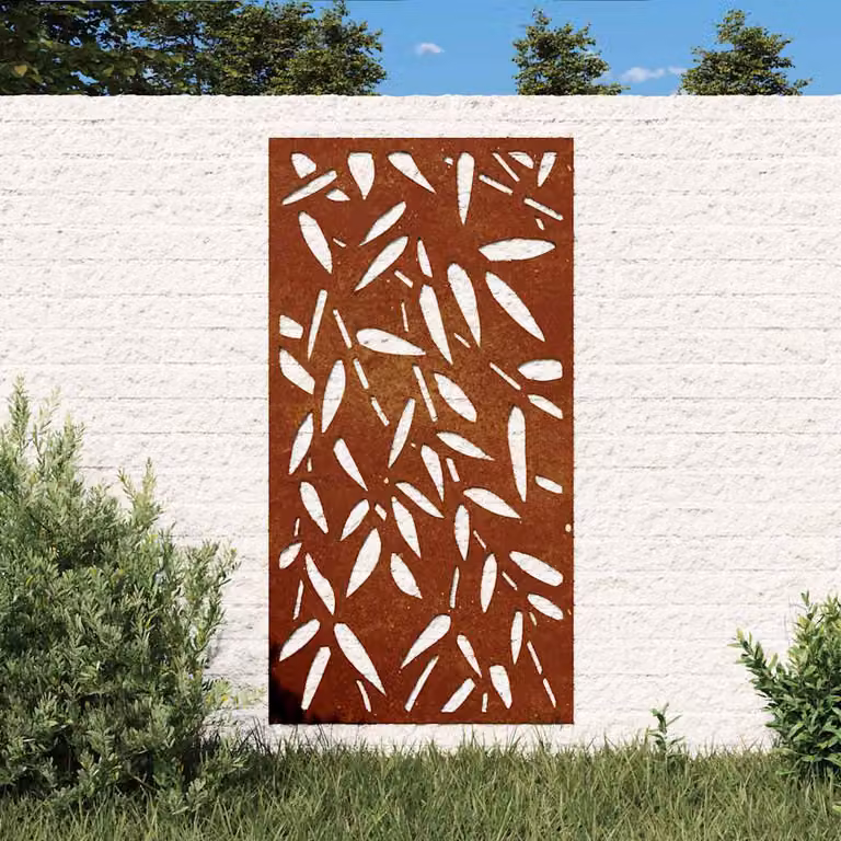 Decorazione da muro per giardino vidaXL con motivo foglie di bambù in acciaio Corten color marrone, L: 105 cm, H: 55 cm
