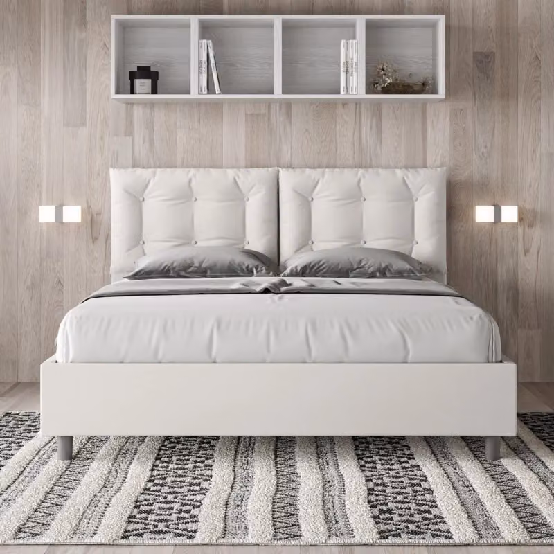 Letto matrimoniale imbottito Annalisa Ityhome in similpelle bianco con rete L/P/H: 160 x 222 x 110 cm – 2