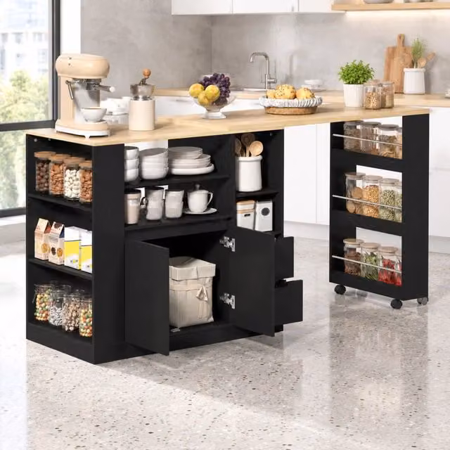 Isola da cucina con piano girevole ed estraibile, 115 cm