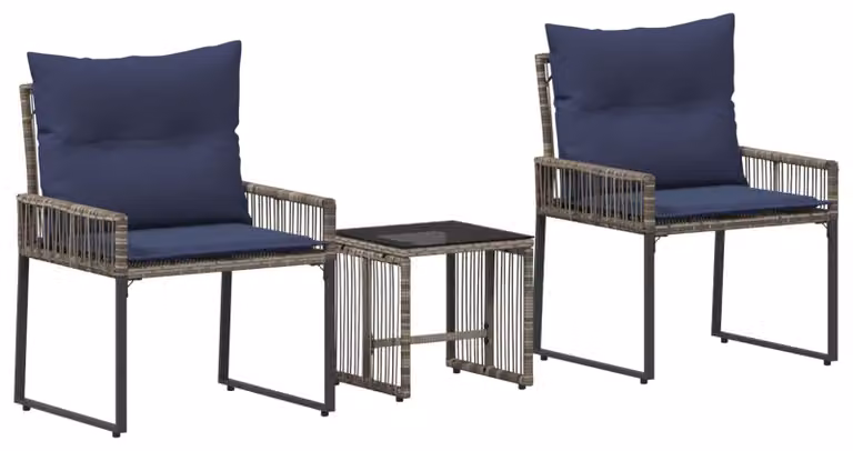 Set di Mobili da Esterno 7 pcs Grigio e Blu Navy polyrattan