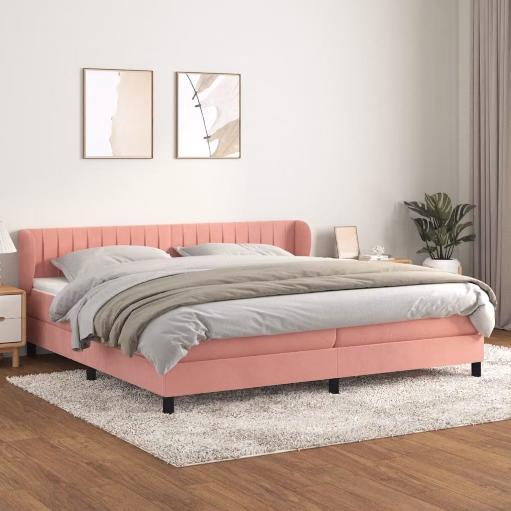 The Living Store Letto a molle con materasso Rosa 200x200 cm Velluto