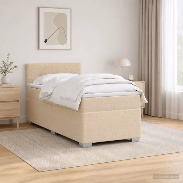 Letto con Box Spring, Materasso e LED Crema 80 x 200 cm Tessuto 3451817
