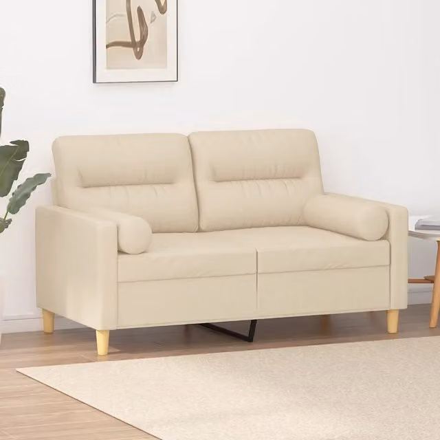 Divano a 2 posti moderno vidaXL in tessuto beige con cuscini e coperture rimovibili L: 138 cm, P: 77 cm, H: 80 cm
