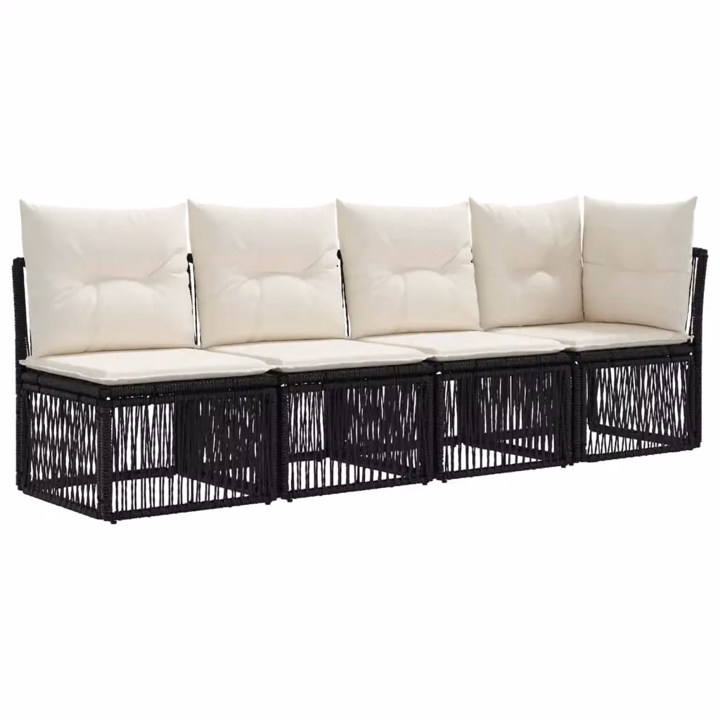 Divano da giardino a 4 posti vidaXL in polyrattan con struttura in metallo e cuscini bianchi e neri – 2