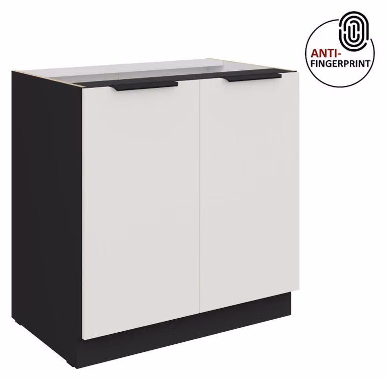 Mobile base da cucina da 80 cm, cucina ARIA bianco ultra opaco + nero opaco, frontali di alta qualità con rivestimento anti-impronta, blocco cucina