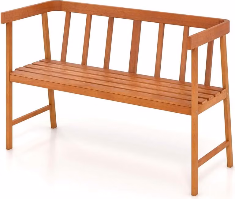KOMFOTTEU, panchina da giardino per 2 persone, realizzata in legno di acacia, ideale per balconi, terrazzi e giardini. Dotata di schienale e braccioli, questa panchina può sostenere un peso fino a 360 kg. Dimensioni: 110 x 46 x 72 cm. Colore: naturale