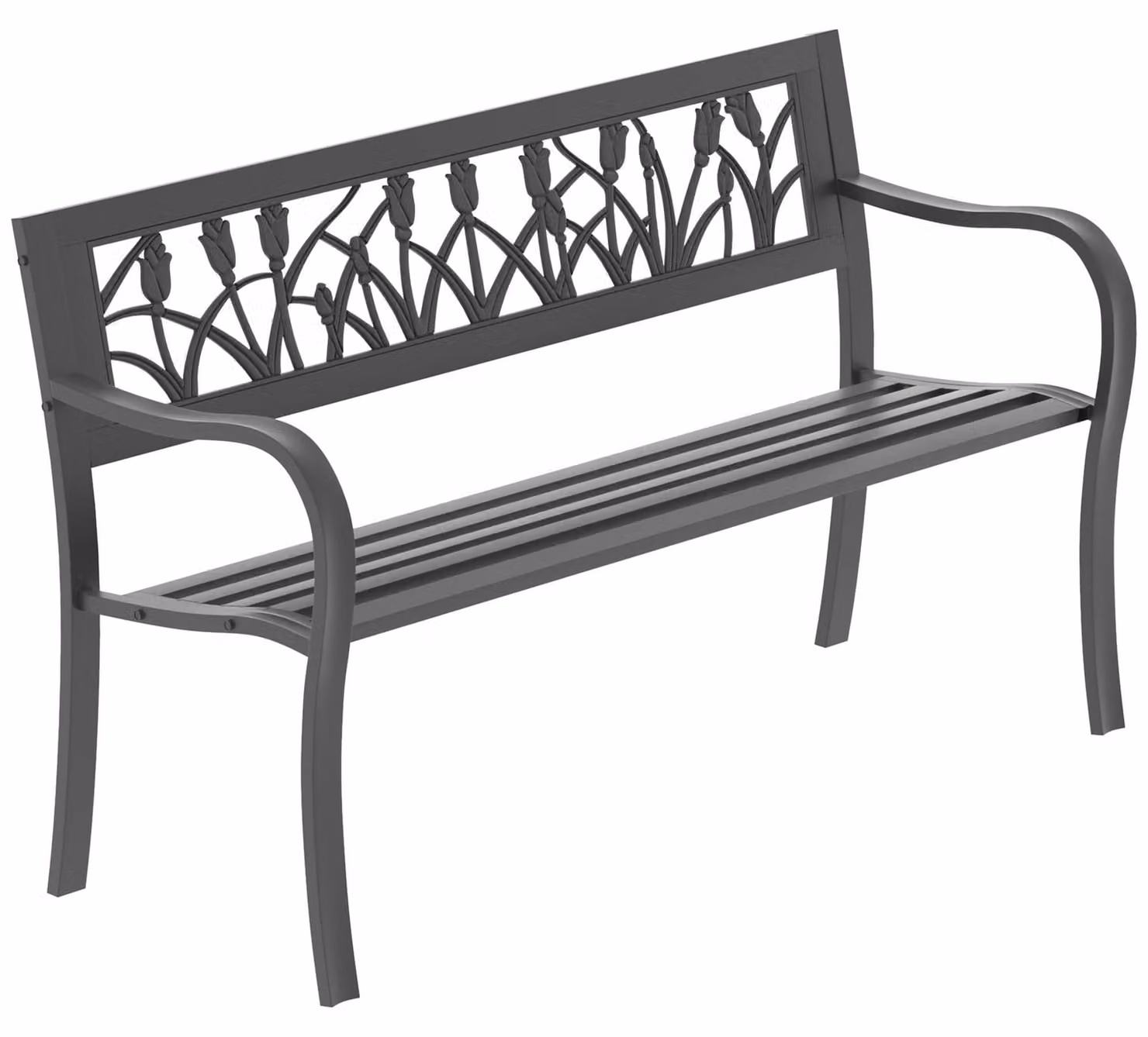 Panca da giardino, 3 posti, acciaio nero - Panca da esterno con struttura in metallo - Larghezza 125 cm - Adatta per giardino e terrazzo