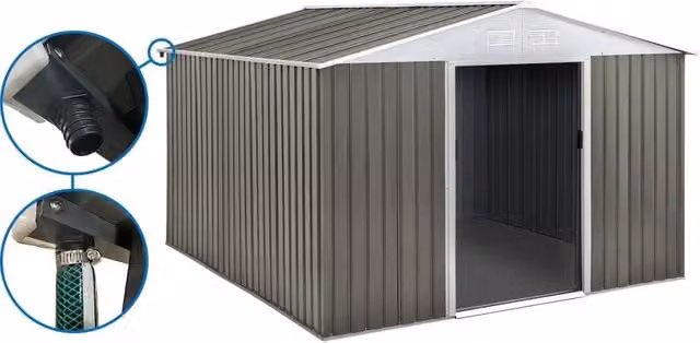 Capanno da giardino in metallo Dallas HABITAT ET JARDIN grigio e bianco con grondaia e porta scorrevole 15,16 m²