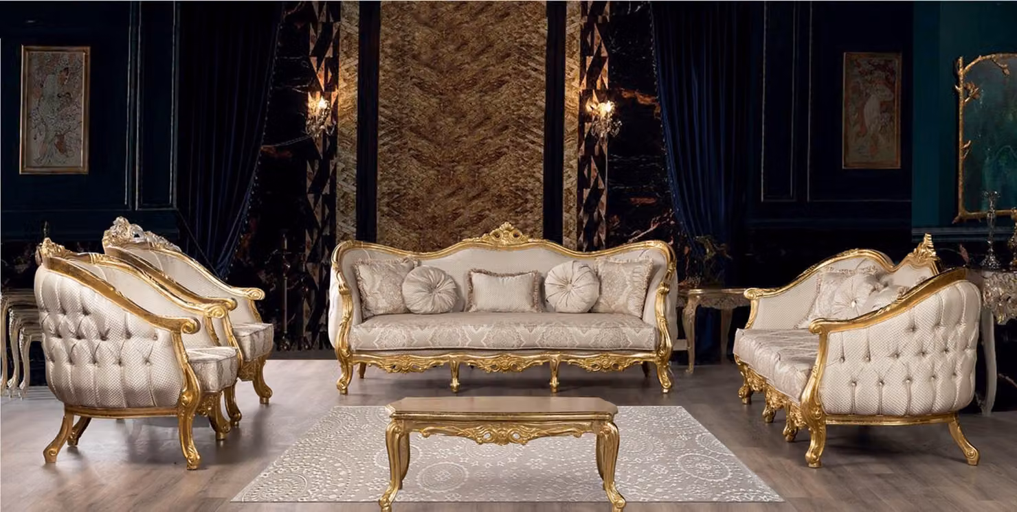 Couch Klassische Luxus Wohnzimmer Sofagarnitur 3+3+1+1 Sitzer Couchtisch