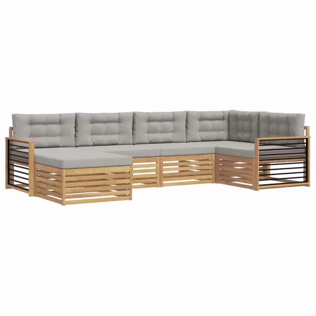 Set di divani da esterno vidaXL a forma di L composto da 6 pezzi in legno di acacia con cuscini inclusi, colore bianco e grigio – 2