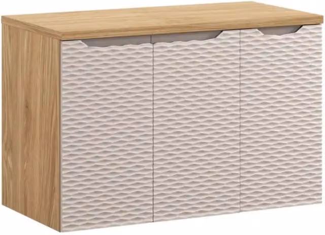 Set da bagno YOKA beige: mobile sottolavabo con armadietti 90 cm + piano lavabo
