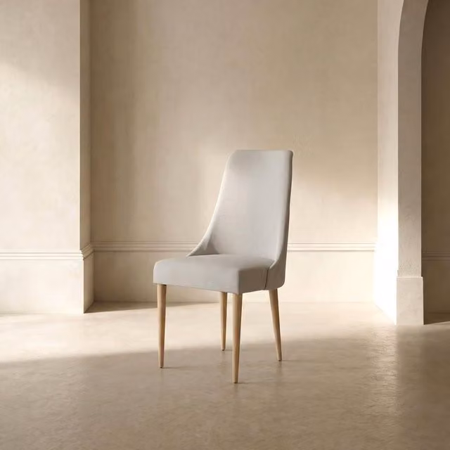 Sedia imbottita Banak beige con struttura in legno di gomma per sala da pranzo, camera da letto o ufficio in casa
