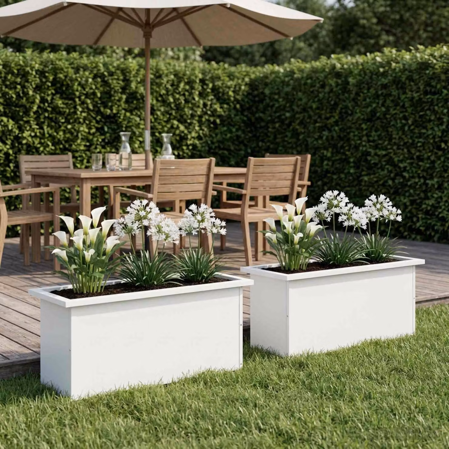 Set di 2 fioriere da giardino con LED vidaXL in acciaio, colore bianco, L: 80 cm, P: 30 cm, H: 30 cm