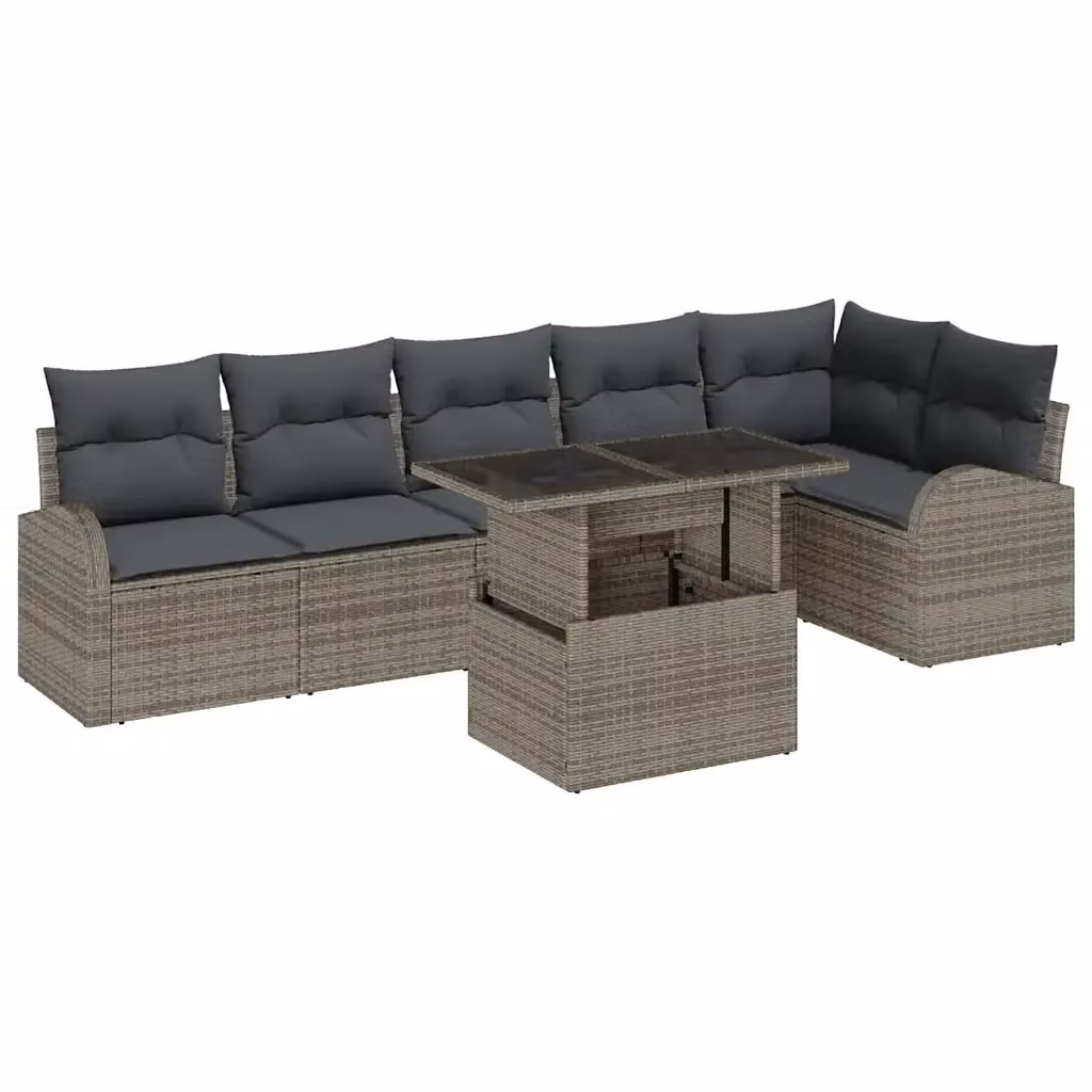 Set Divano da Giardino vidaXL in Polyrattan Grigio con 7 Pezzi e Cuscini – 2