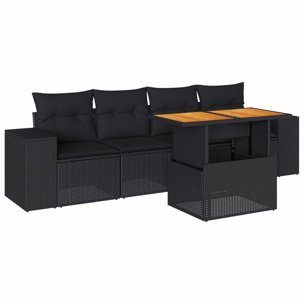Set Divani da Giardino 5 pz con Cuscini in Polyrattan Nero