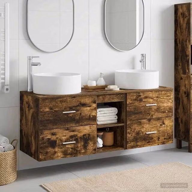 Set di mobili per il bagno 3 pz Rovere Fumo 129 x 44,5 x 80 cm 3405951