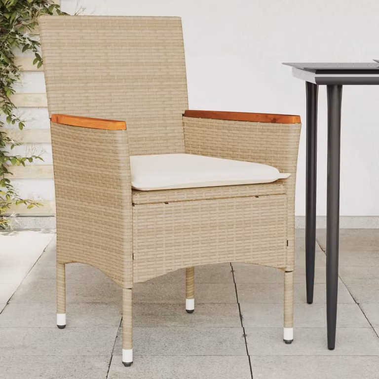 Set di 2 sedie da giardino vidaXL in polyrattan beige con cuscini in tessuto resistente ai raggi UV