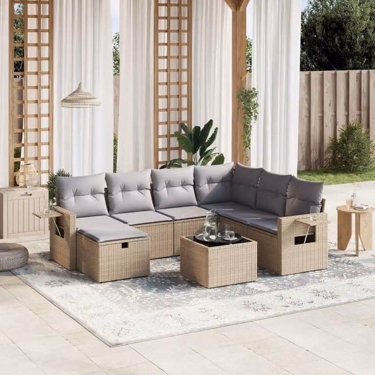 Maison Exclusive - Set Divano da Giardino 8 pz con Cuscini Beige Misto Polyrattan