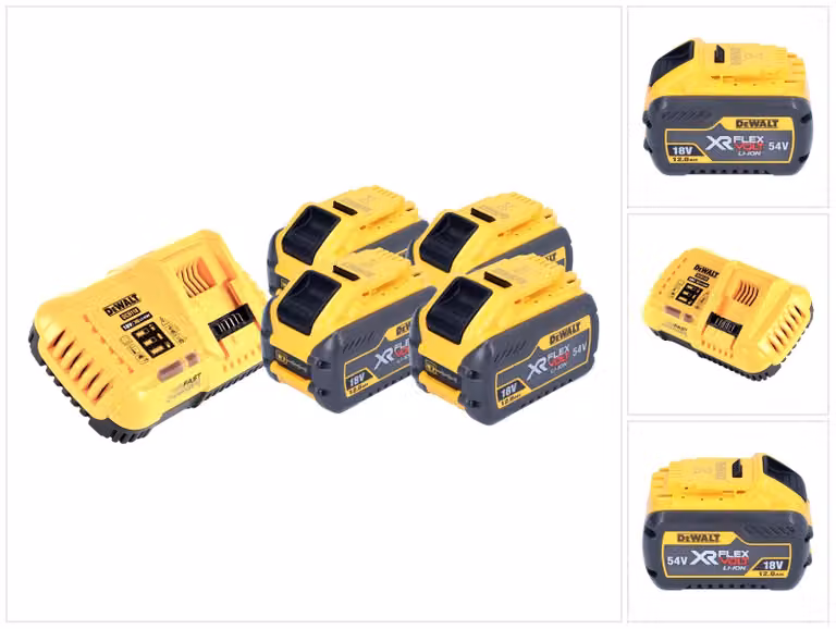 Set iniziale batteria DeWalt DCB 118 Y4 18 V / 54 V 4 batterie XR FLEXVOLT da 12 Ah + caricabatteria