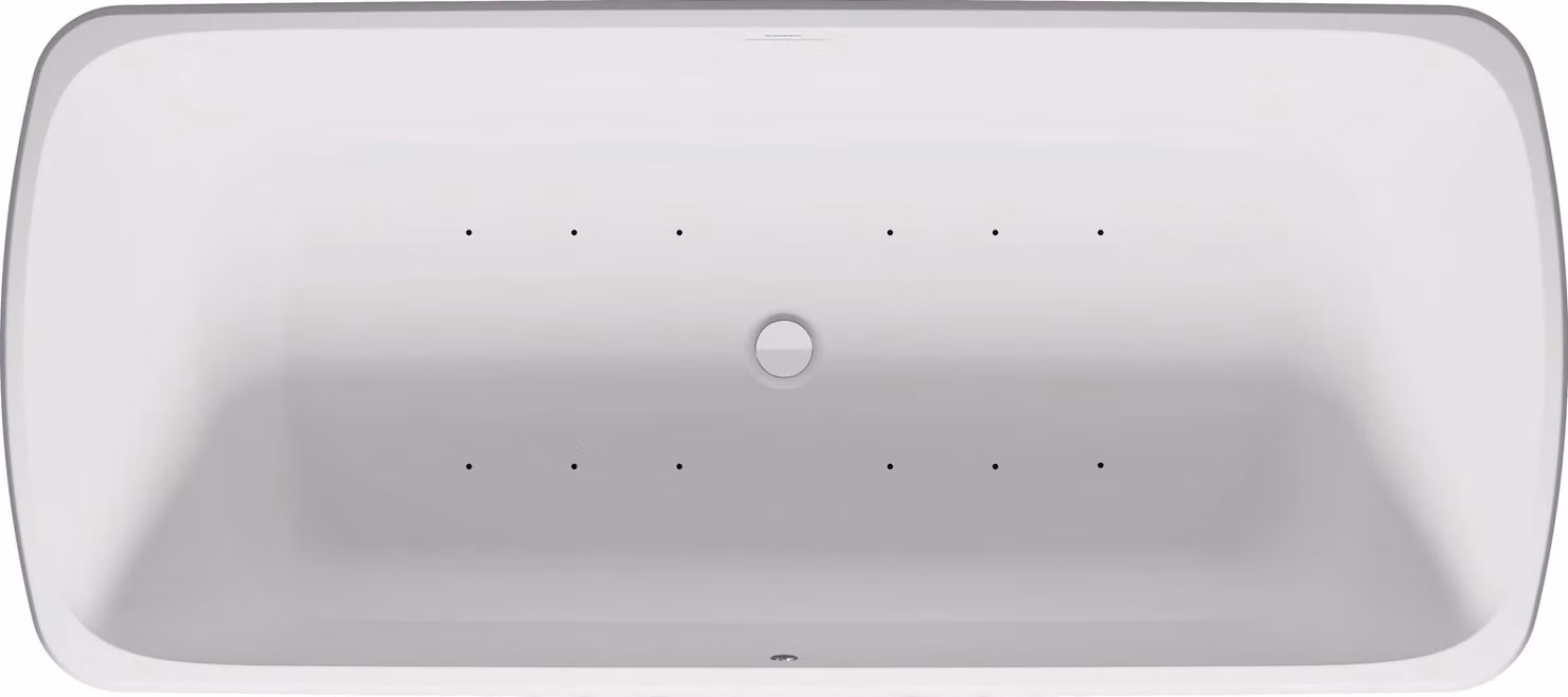 Baignoire balnéo Duravit Collection One, à poser, double dos inclinés, habillage sans soudure, garniture de vidage et de trop-plein blanche, système Air, 1800x800mm, 760911000AS0000, 760911000AS0000