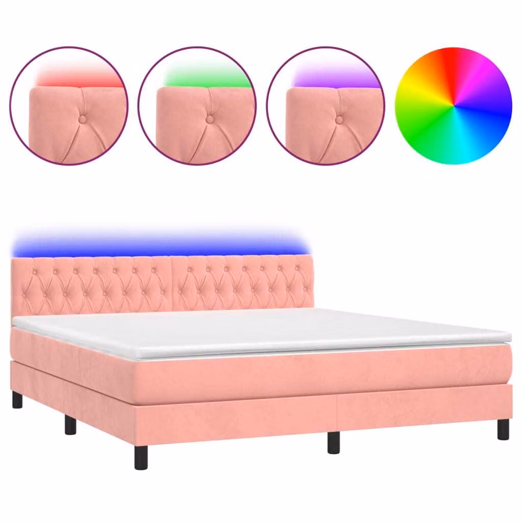 Letto a Molle con Materasso e LED Rosa 160x200 cm in Velluto