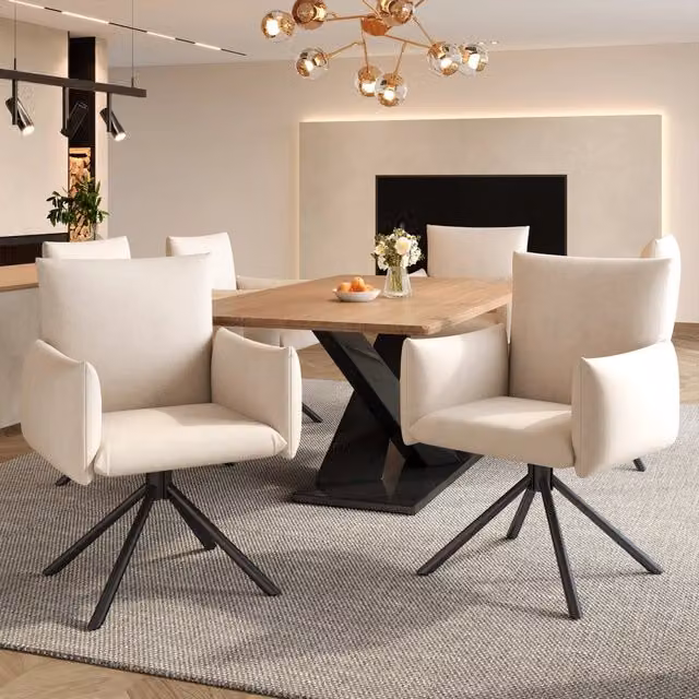 Set 6 Sedie da Pranzo Girevoli Imbottite ¨C MINIMAL ¨C Velluto Beige, Gambe in Metallo