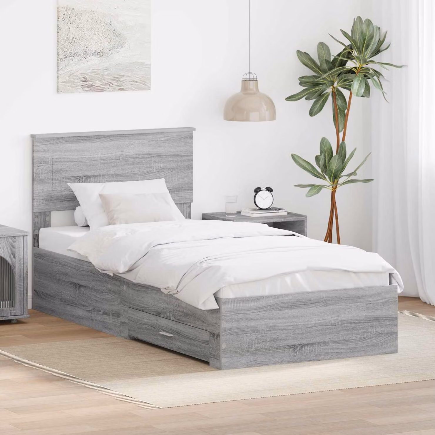 Struttura del letto moderna vidaXL con cassetti in legno MDF, Grigio e Argento, L 78 cm x P 193 cm