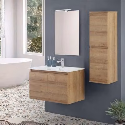 Mobile bagno sospeso Kleo in rovere africa con 2 ante soft-close, Larghezza: 80 cm