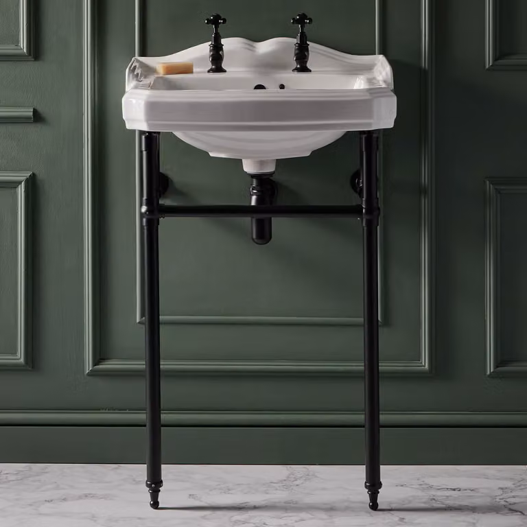 Lavabo Tradizionale da 590mm con 2 Fori per Rubinetteria e Consolle Nera - Regent